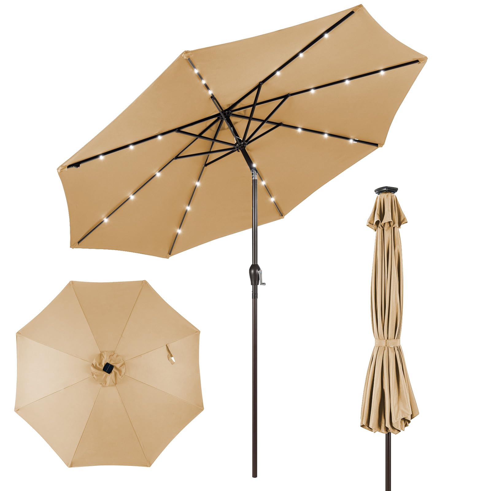 Giantex 9ft/10ft Solar LED Patio Umbrella with Crank & Tilt - Waterproof Outdoor Market Umbrella for Backyard, Deck, Pool, Beach - Perfect for Dining, Lounging & Outdoor Parties