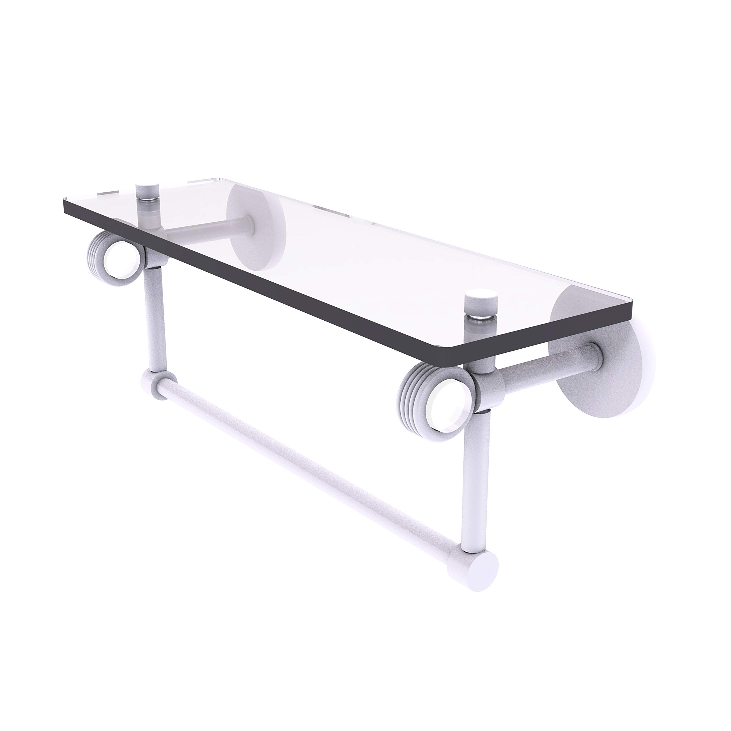 Allied Brass CV-1TBG-16 Clearview Collection 16 Inch Towel Bar with Glass Shelf - Matte White Finish for Bathroom & Kitchen Organization