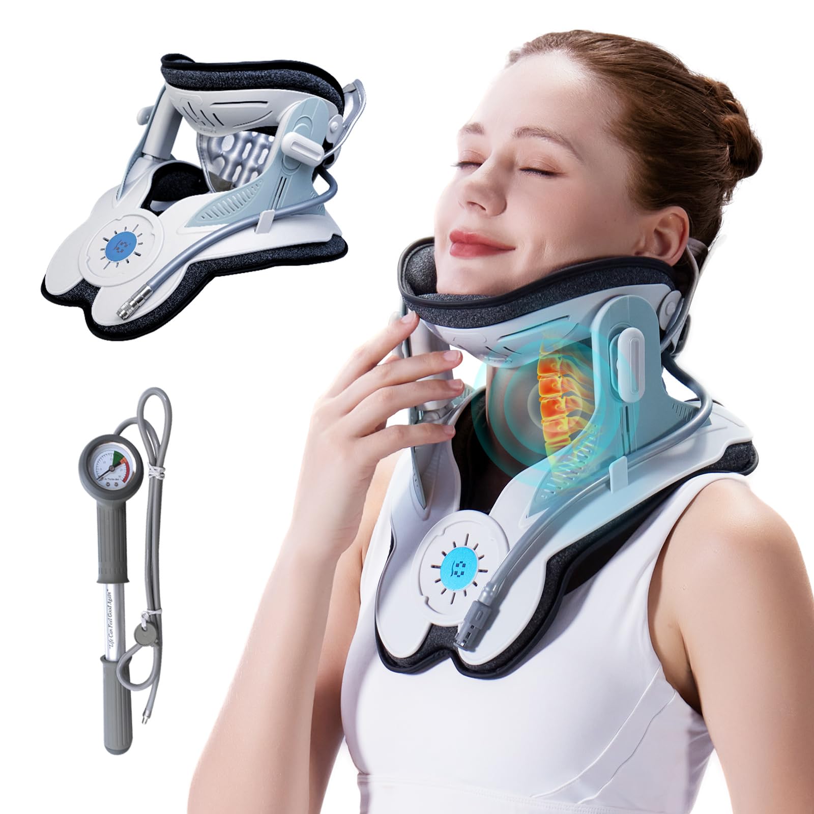 **Cervical Neck Traction Device for Pain Relief - Air Pump Neck Brace with 3 Power Traction & 8 Airbag Support - Neck Decompression & Tension Relief - Perfect for Office, Travel & Home Use**