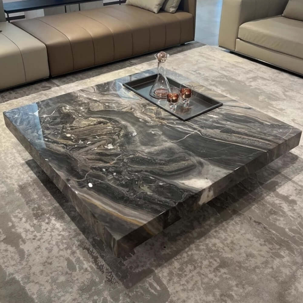 Luxury Square Marble Coffee Table with Metal Legs - Modern Living Room Centerpiece for Home Decor
