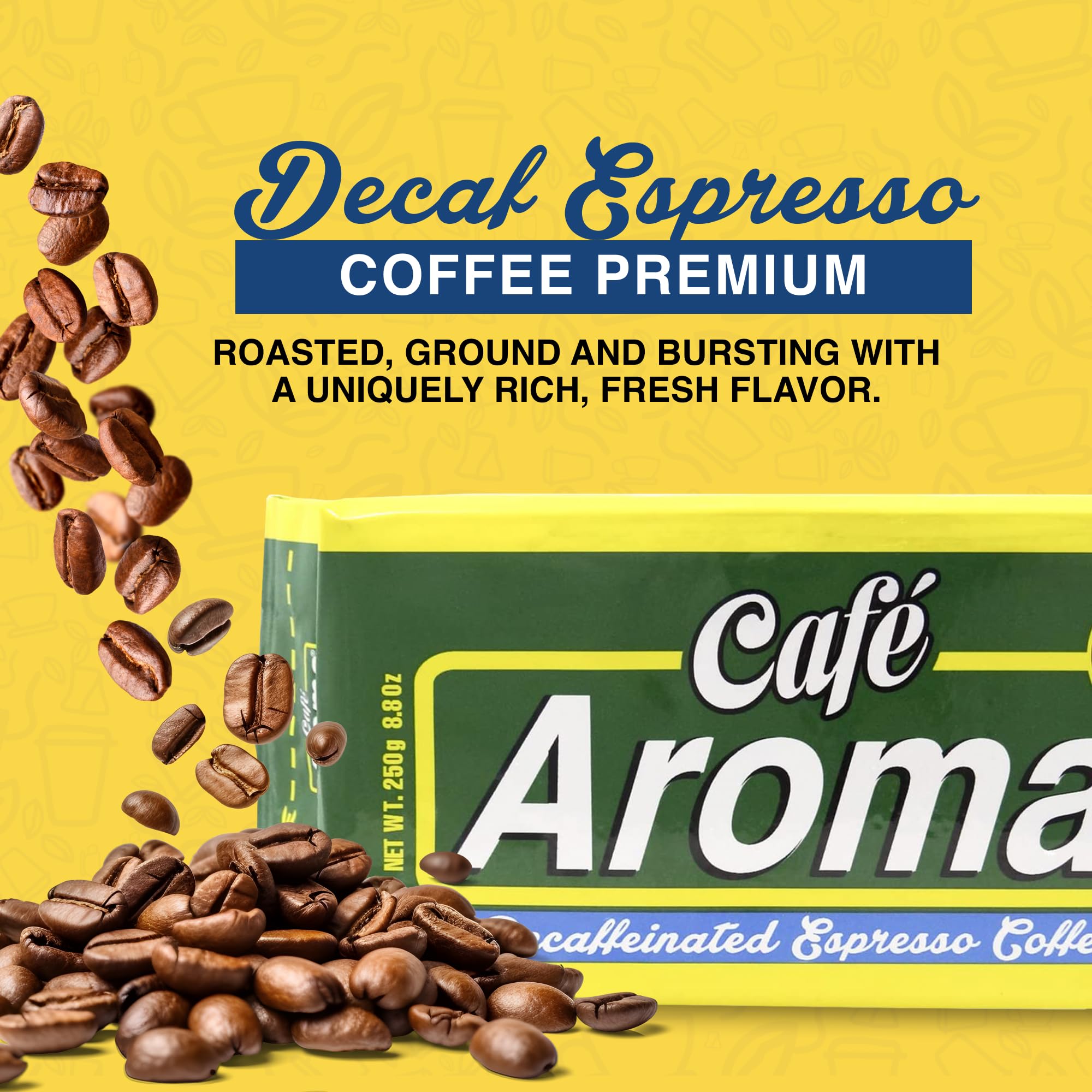 Premium Cuban Style Café Aroma Decaf Dark Roast Espresso Ground Coffee - 8.8oz Vacuum Sealed Pack (4-Pack) | Rich Flavor for Hot & Iced Coffee | Perfect for Home Brewing, Office Use & Gifts