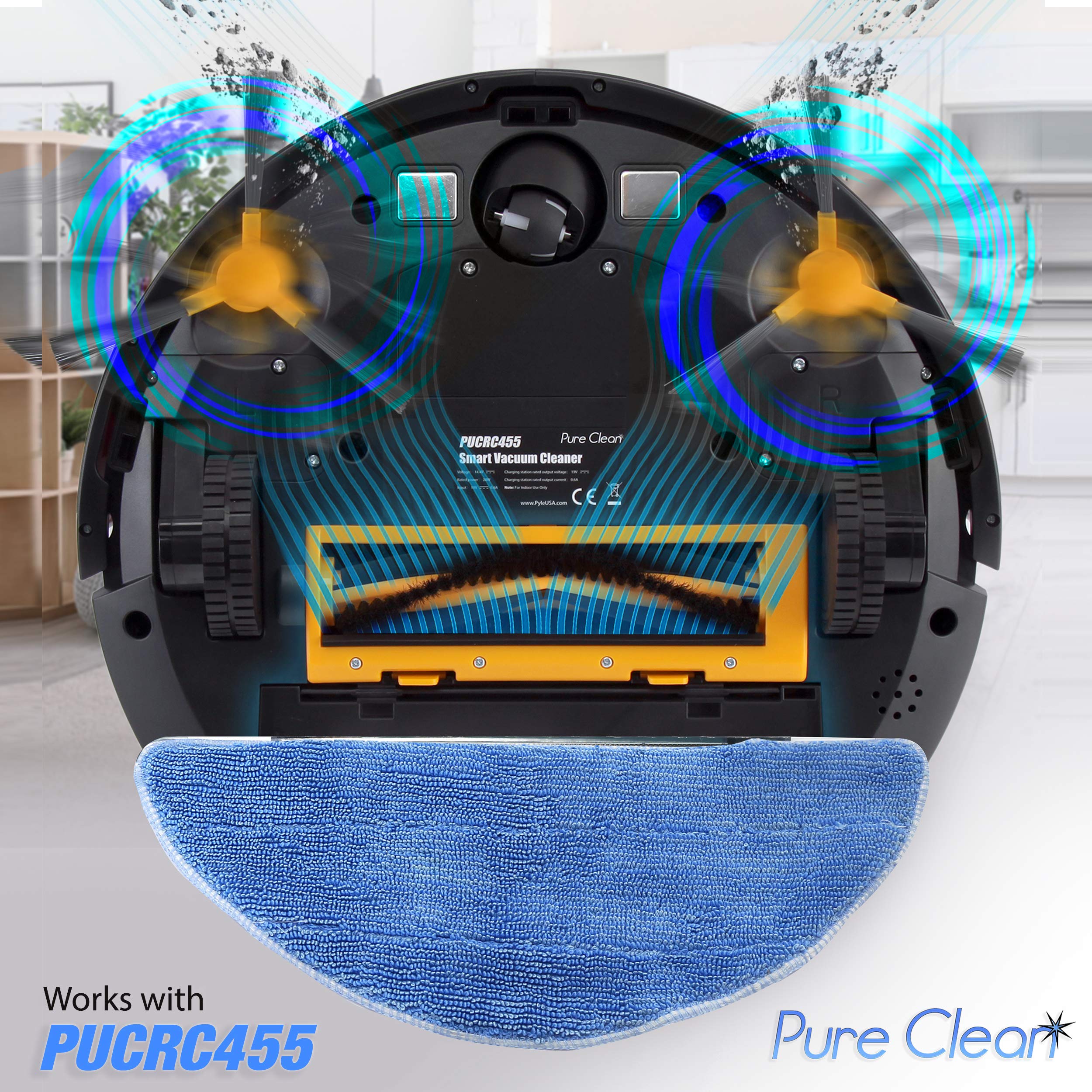 PURE CLEAN Robot Vacuum Wet Mop Accessory Kit - Compatible with Pyle PUCRC455 Smart Robot Vacuum Cleaner - PRTPUCRC4558 - Perfect for Hardwood Floors & Pet Hair Cleaning