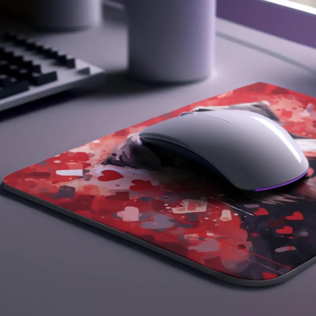 Non-Slip Miniature Schnauzer Mouse Pad with Red Hearts Pattern - Cute Puppy in Love Design for Computer Desktop & Laptop - Perfect Gift for Dog Lovers | Home Office Work Desk Accessory for Comfort & Style