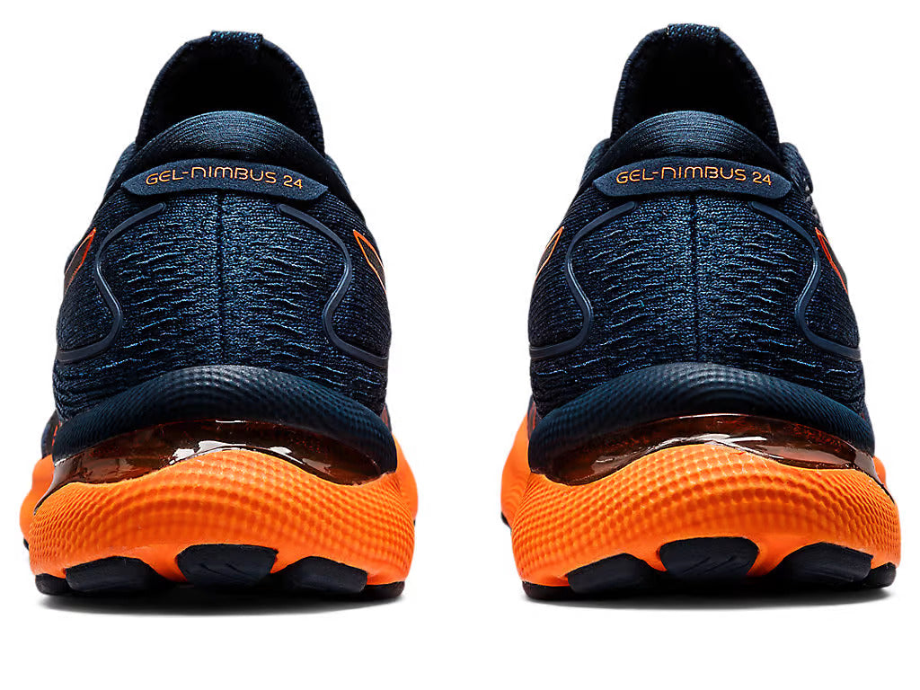 ASICS Men's GEL-NIMBUS 24 Running Shoes - French Blue/Shocking Orange - Cushioned Road Running Sneakers for Men - Perfect for Marathon Training & Daily Jogging