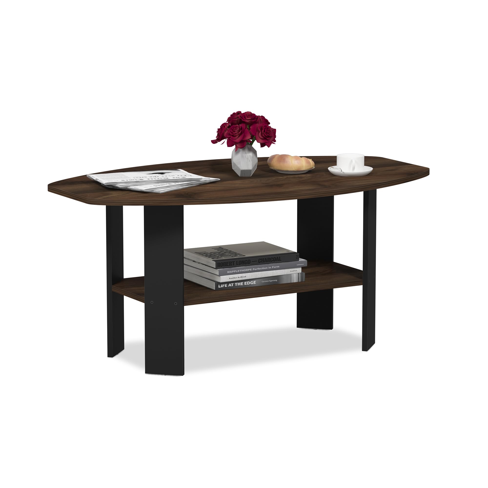 Furinno Simple Design Coffee Table - Modern Columbia Walnut & Black Finish End Table for Living Room, Bedroom, Office - Perfect for Small Spaces & Home Decor