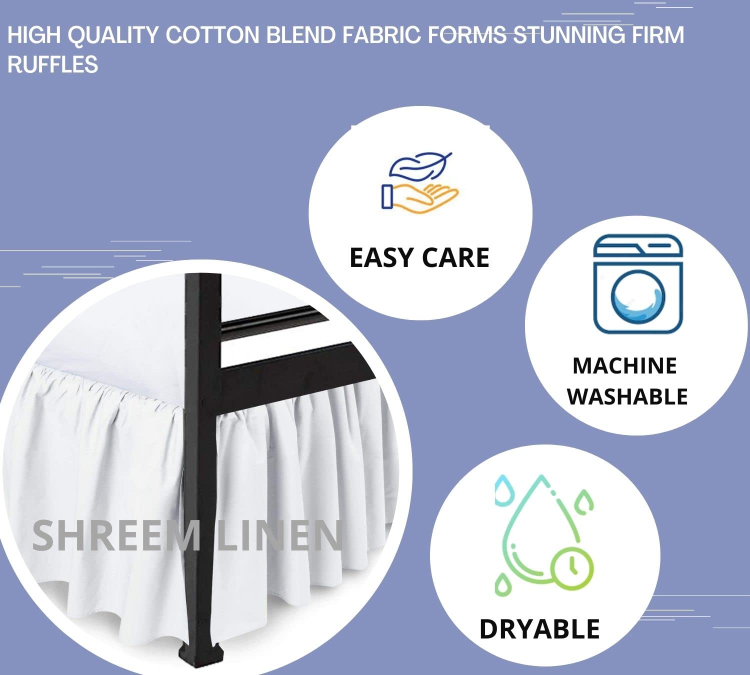 Ruffled Bed Skirt with Split Corners - 100% Microfiber Gathered Dust Ruffle for Twin Beds (18