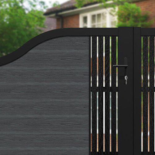 Classic Aspen Curved Top Driveway Gate - Dark Grey with Middle & End Screen | Premium Driveway Entrance Solution for Homes & Estates