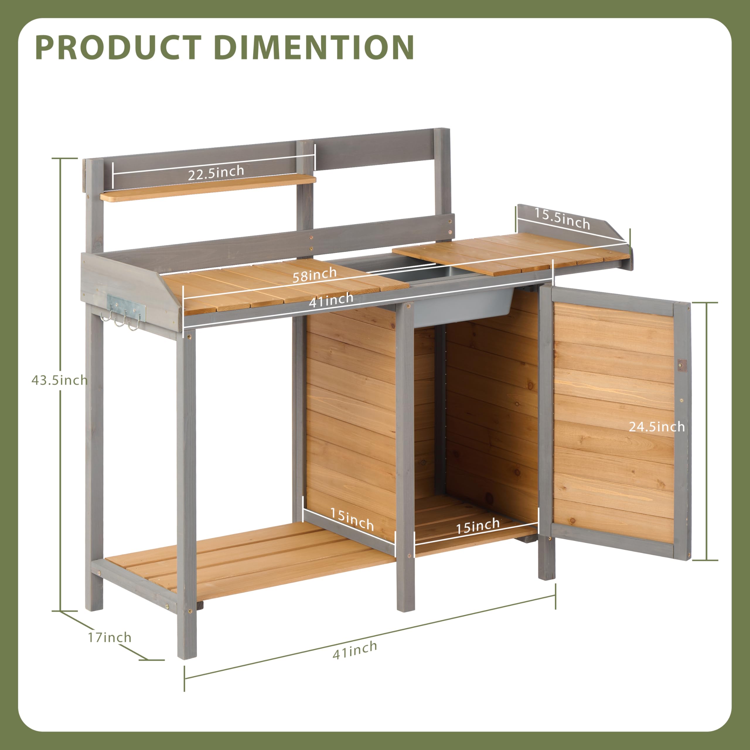 Wooden Potting Bench with Sink - Outdoor Garden Work Table with Storage Shelf | Perfect for Planting, Gardening, and DIY Projects on Patio, Lawn or Backyard