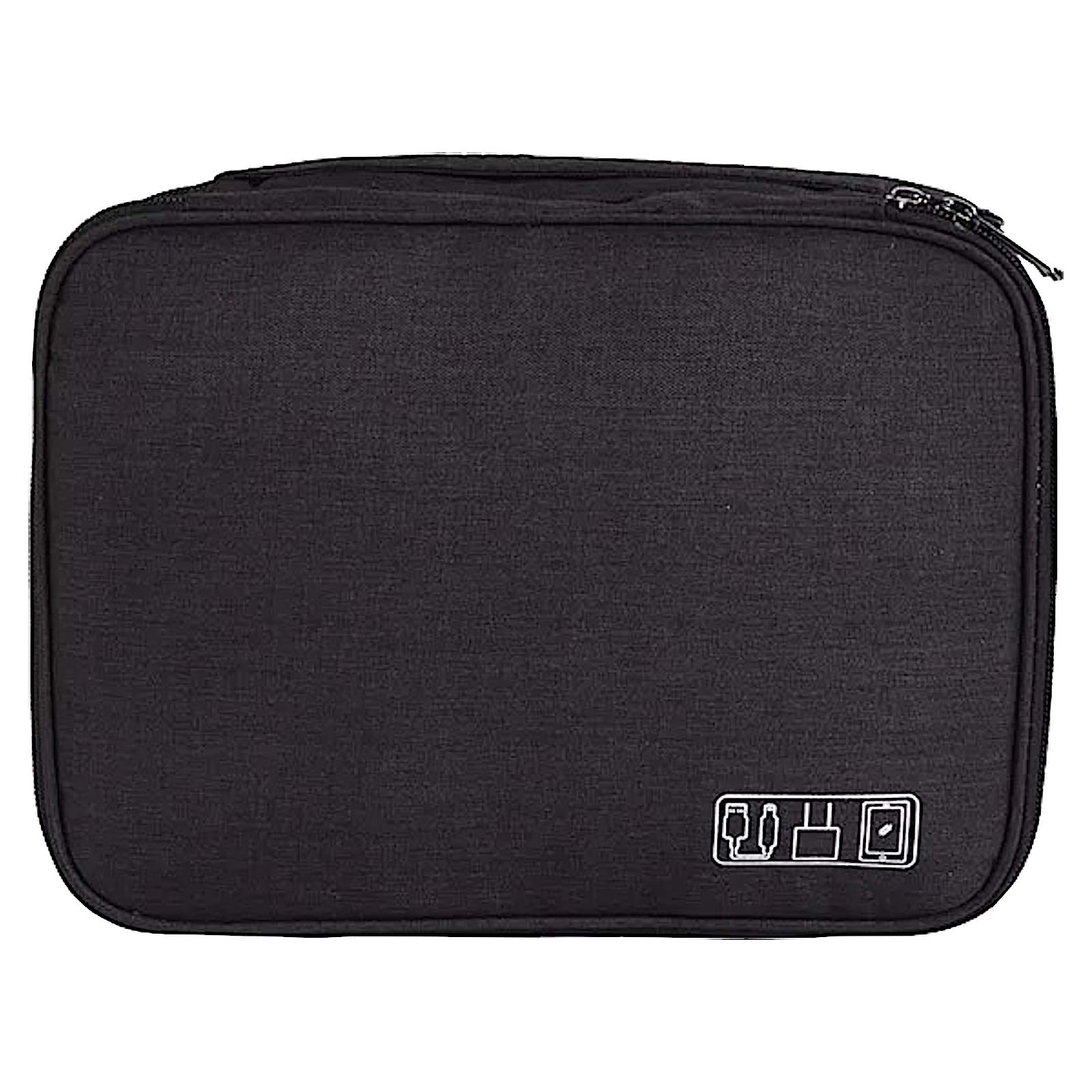 Waterproof Electronic Accessories Travel Organizer - Double Layer Cable Storage Bag for Charger, Flash Drive, Phone, iPad Mini & SD Cards | Portable Cord Case | Perfect for Business Trips, Vacation & Daily Commute | Great Gift for Men (Black)