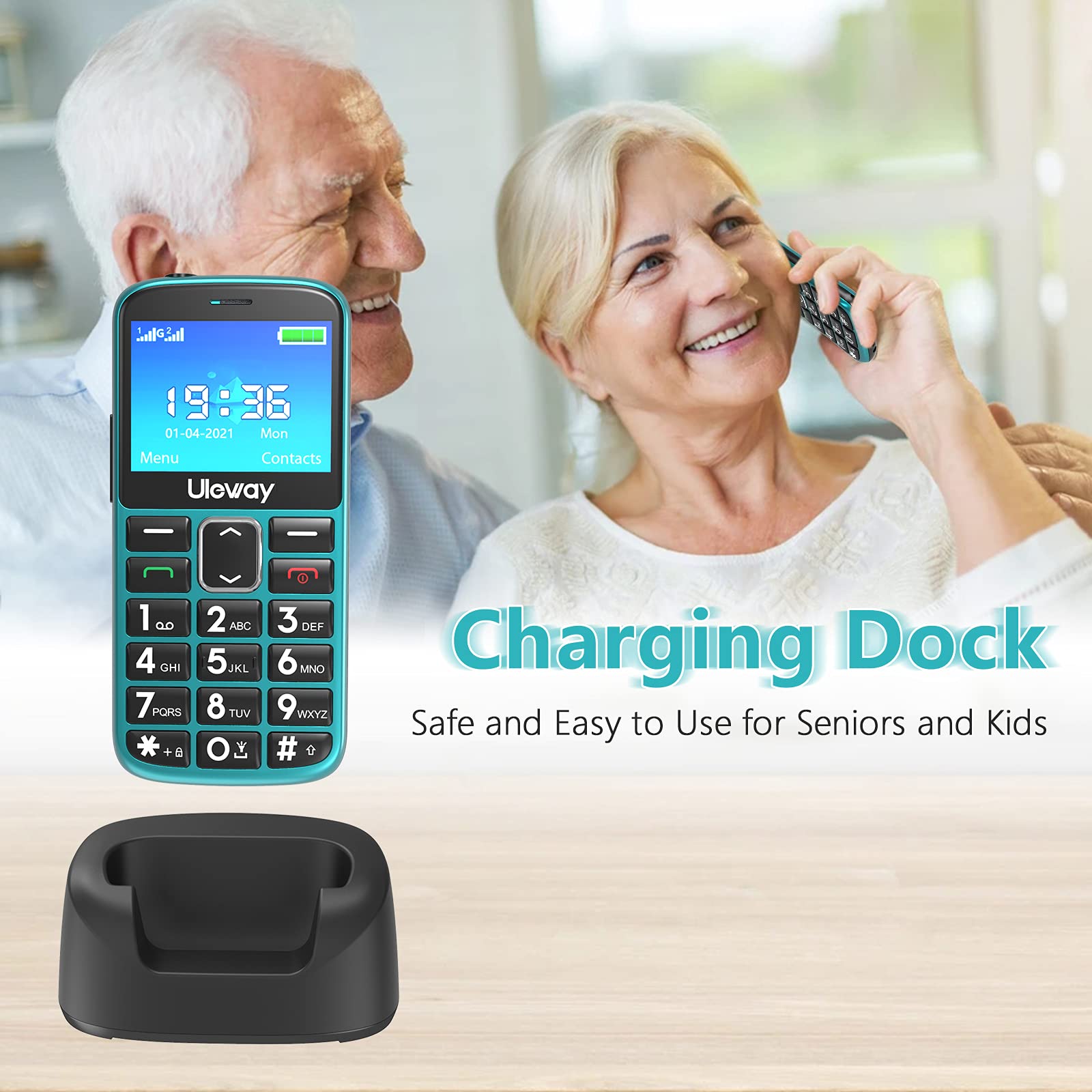 Uleway Big Button Easy-to-Use Unlocked Senior Cell Phone - Dual SIM Basic Mobile Phone for Elderly with SOS Emergency Button, Charging Dock & Hearing Aid Compatible (HAC) - Perfect for Emergency Calls, Daily Communication & Independent Living