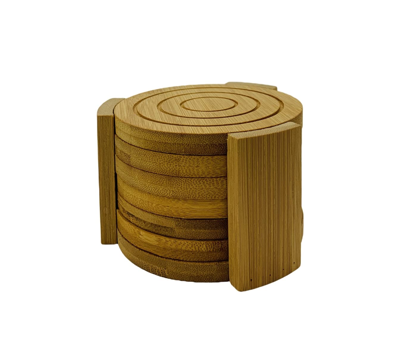 Premium Bamboo Drink Coaster Set with Holder - 6-Piece Natural Wood Coasters for Coffee Table (4.3 x 0.4 Inch) - Perfect for Home, Office, and Restaurant Use - Set of 10