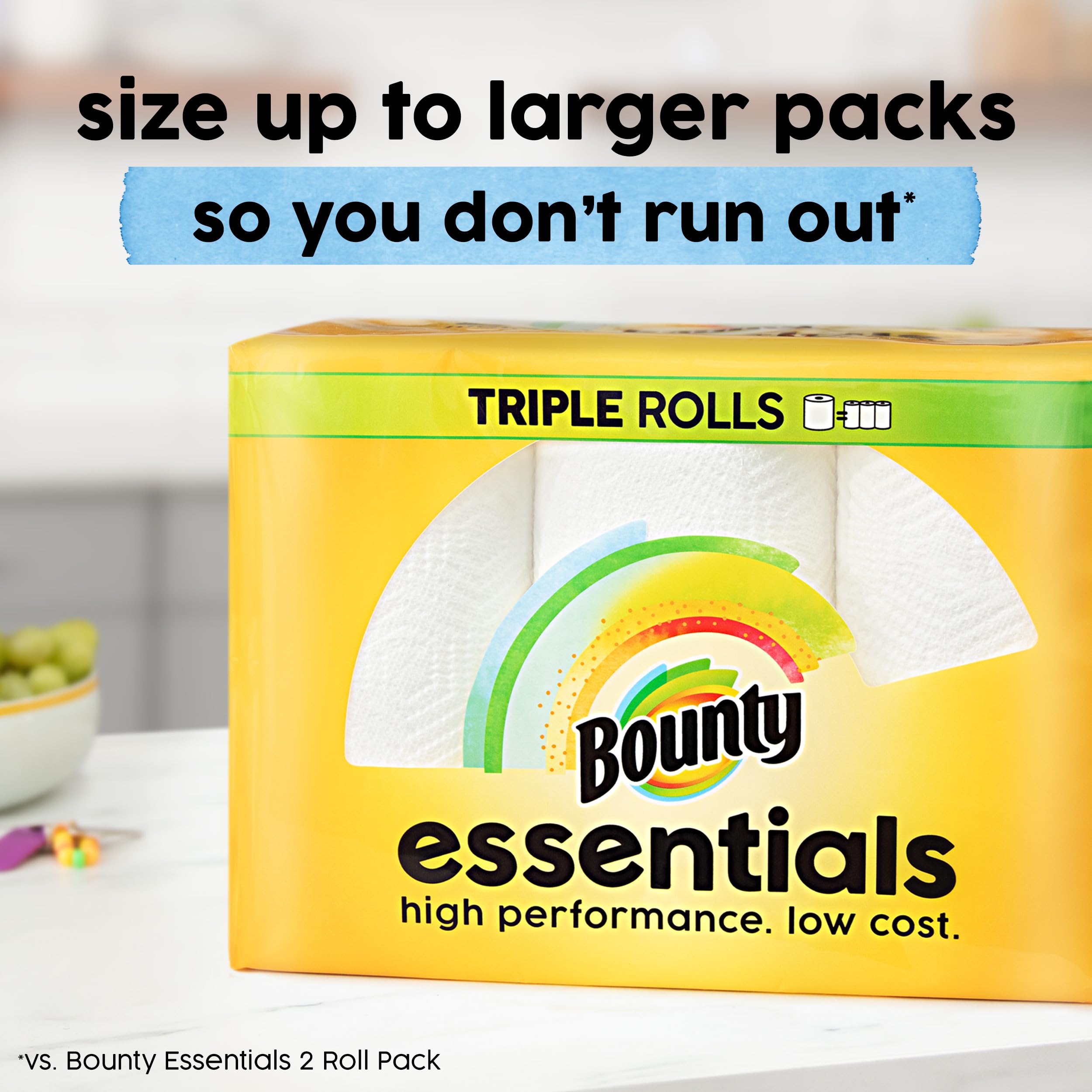 Bounty Essentials Select-A-Size Paper Towels, White, 2 Triple Rolls (6 Regular Rolls) | Super Absorbent & Strong | Perfect for Kitchen Cleaning, Spills & Household Use