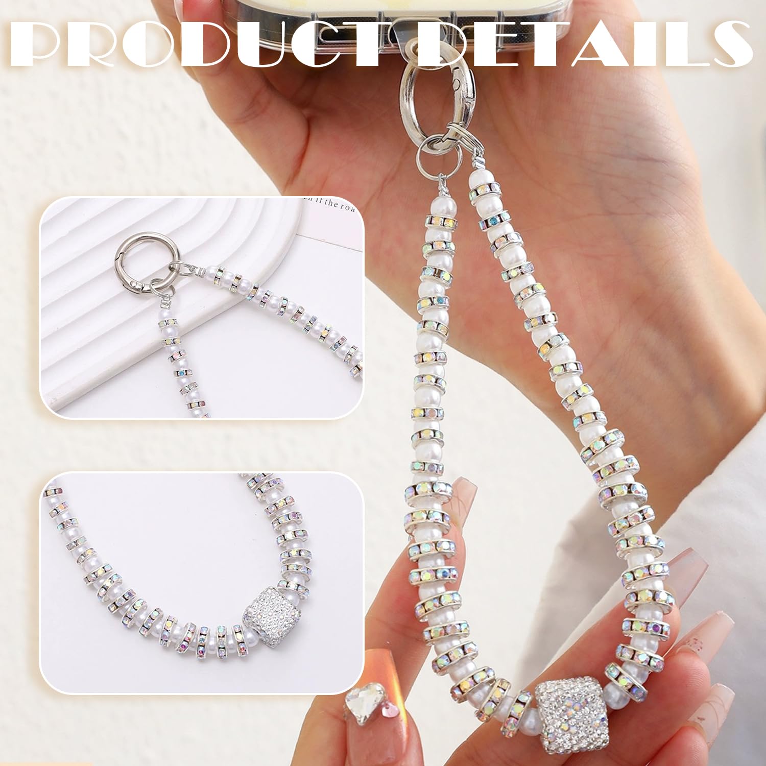 2 Pack Pearl Beaded Phone Wrist Strap - Detachable Hands-Free Wristlet Bracelet with Tether Tab for iPhone & Android - Perfect for Shopping, Travel & Outdoor Activities