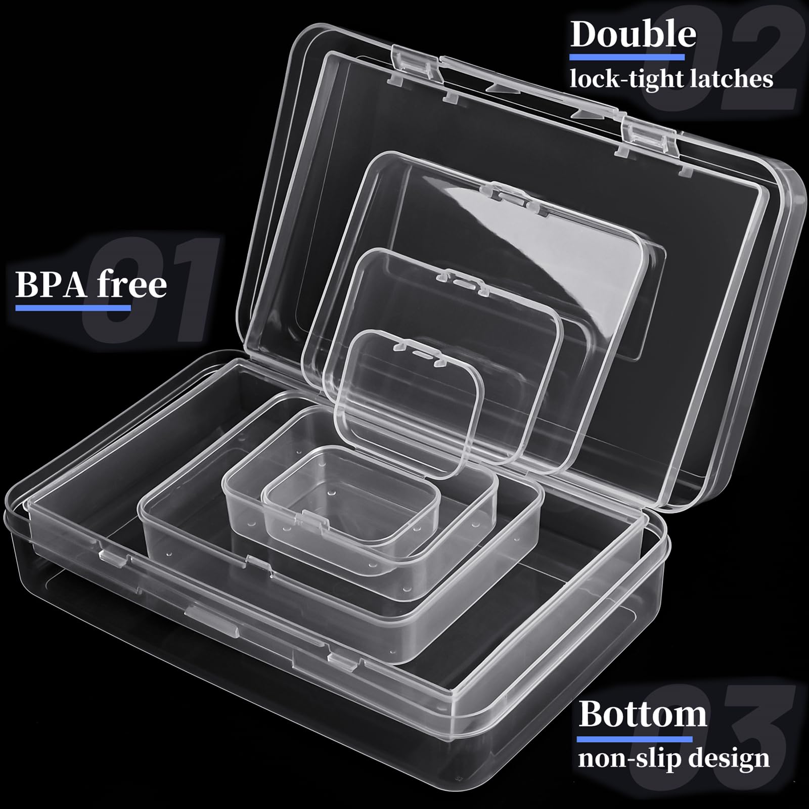 28-Pack Clear Plastic Storage Containers with Hinged Lids - Mixed Size Rectangular Mini Boxes for Beads, Jewelry & Craft Organization | Perfect for DIY Projects, Small Item Storage & Art Supplies