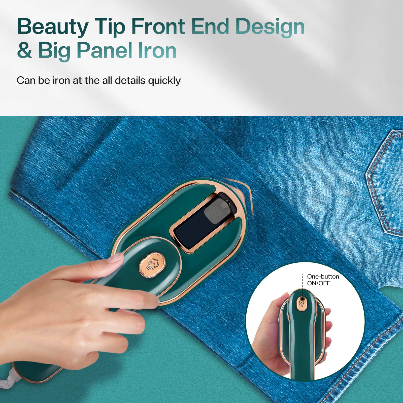 Portable Mini Steam Iron & Travel Steamer - 970W Handheld Garment Steamer for Dry & Wet Ironing, 180° Rotatable Design for Wrinkle Removal - Perfect for Home, Office & Travel (Green)