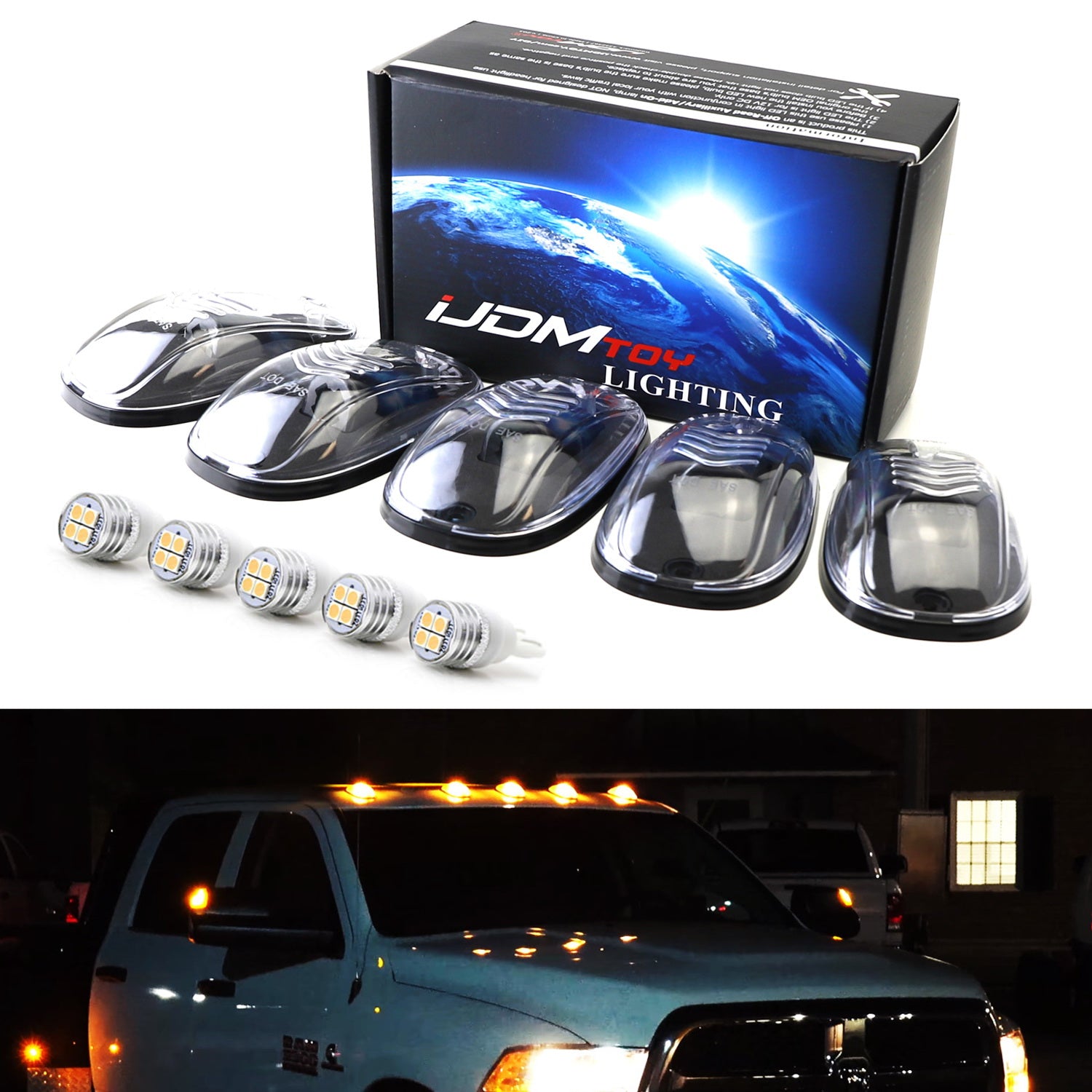 Clear Lens Amber Full LED Cab Roof Clearance Marker Light Kit for Truck SUV 4x4 - Durable Off-Road Lighting for Night Driving & Adventure