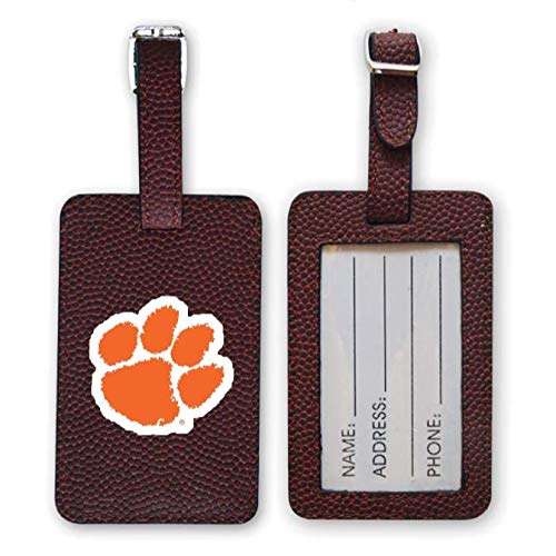 Clemson Tigers Football Leather Luggage Tag - Genuine Leather Travel Accessory with Unique Football Design - ID Card Holder for Suitcases & Bags - Perfect for Game Day Travel, College Football Fans & Alumni Gifts