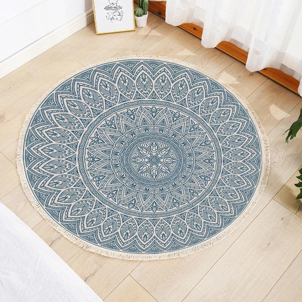 Non-Slip Low Pile Desk Chair Mat for Hardwood Floors & Carpets - Decorative Round Rug with Tassels - Anti-Slip Multi-Purpose Chair Protector for Computer Rolling Chairs - Perfect for Home Office, Gaming & Study Rooms