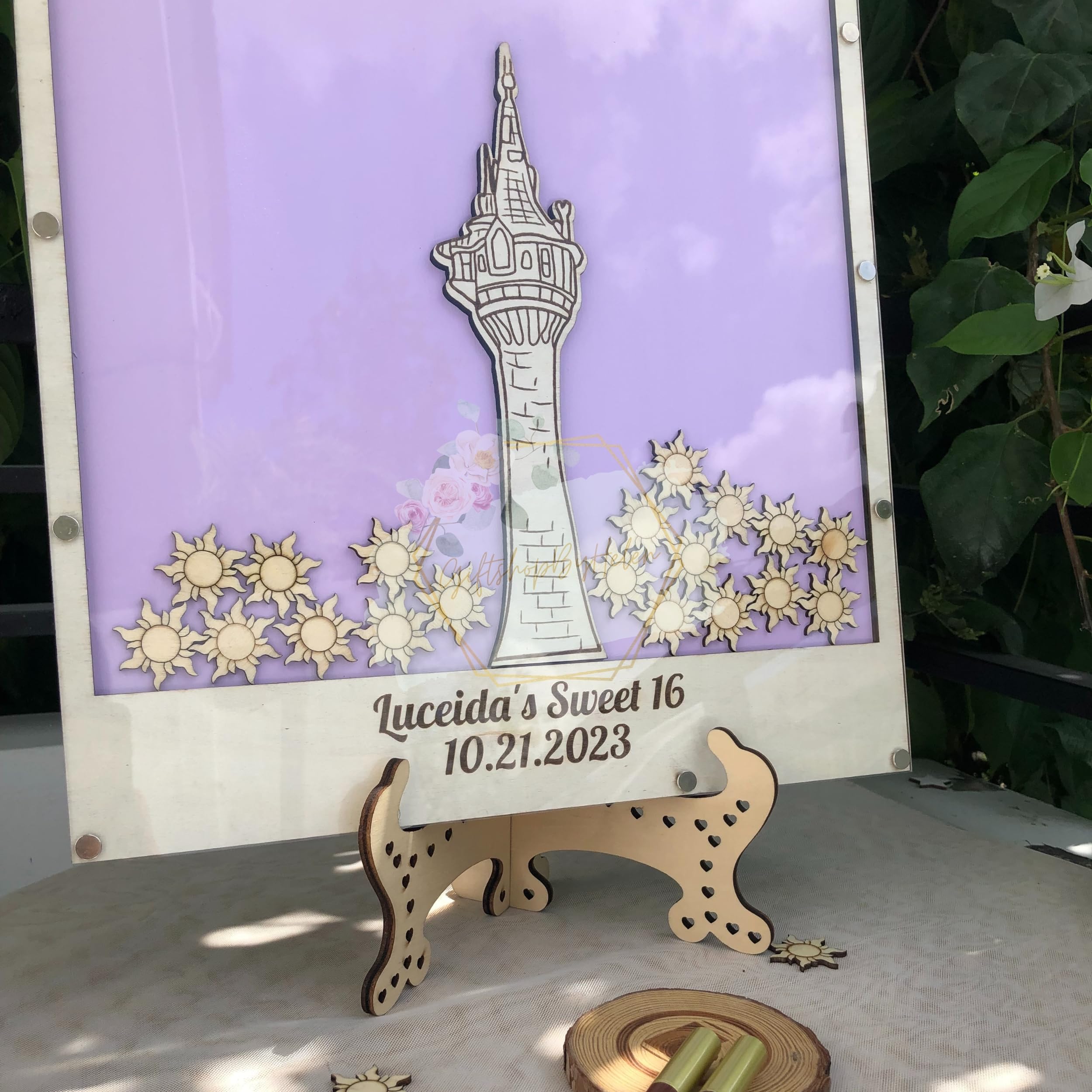 Purple Princess Tower Quinceanera Guest Book - Fairy Tale Themed Birthday & Wedding Guest Book Alternative with Sun-Shaped Drop Box | Perfect for Quinceañeras, Fairy-Themed Parties & Enchanted Weddings