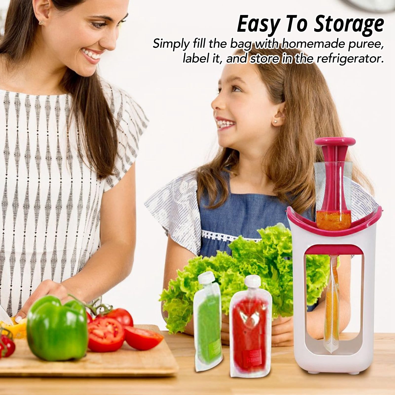 Reusable Baby Food Pouch Filler Station - Homemade Fruit Puree & Juice Squeezer with 10 BPA-Free Squeeze Bags for Infants & Toddlers (Red) | Perfect for Meal Prep, On-the-Go Snacks & Daycare Lunches