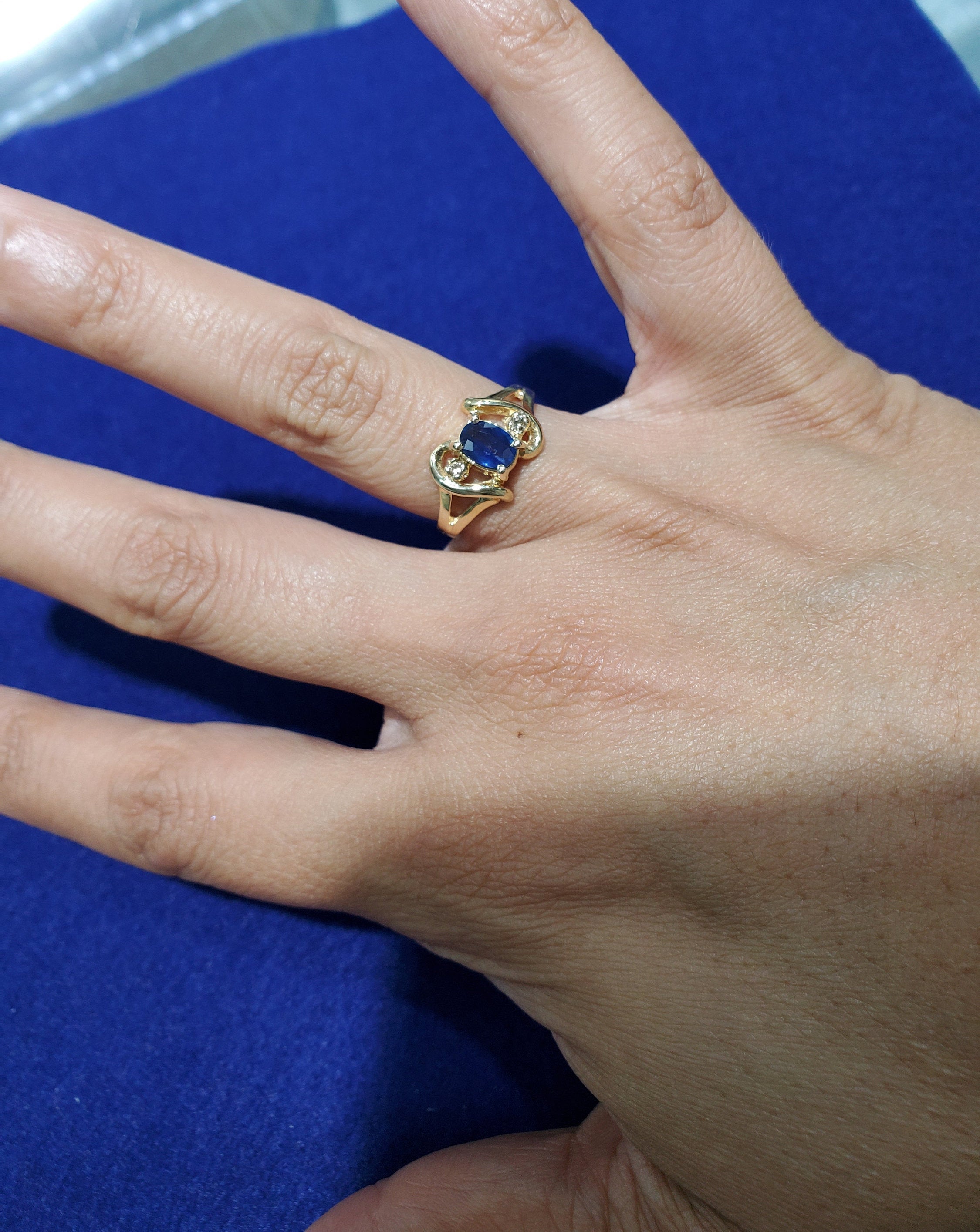 14K Yellow Gold Sapphire Diamond Ring for Women - Elegant Engagement, Wedding, Anniversary & Gift Jewelry