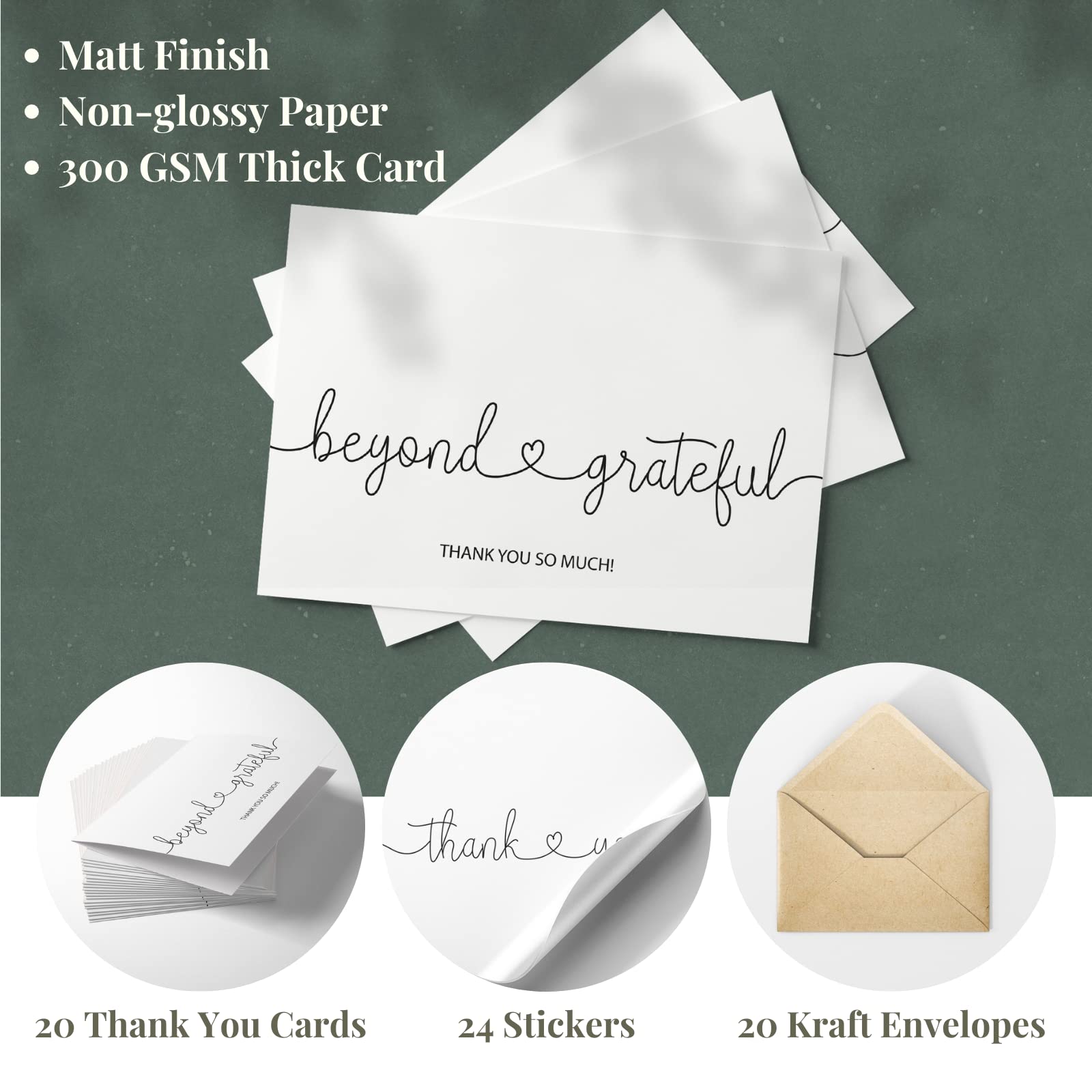 20 Pack Thank You Cards with Kraft Envelopes & Stickers - 4x6 Inch Professional Greeting Cards for Business, Baby Shower, Wedding, Graduation - Perfect for Expressing Gratitude in Corporate Events & Special Occasions
