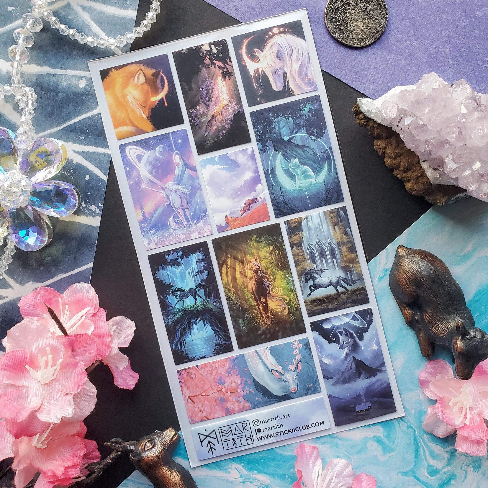 Celestial Creatures Sticker Sheet - Space, Moon & Stars Decals for Scrapbooking, Journals, Laptops & DIY Crafts - Waterproof Vinyl Stickers for Kids & Adults
