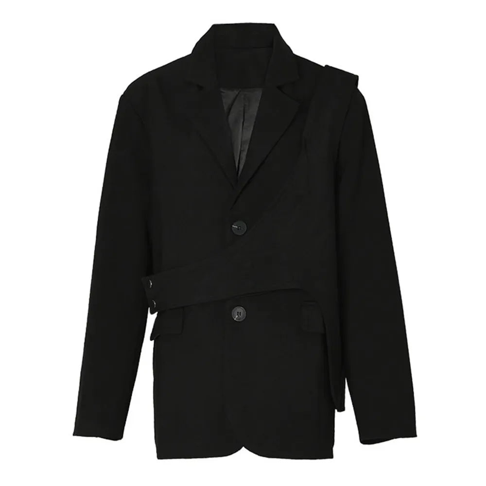 Women's Asymmetrical Solid Blazers - Notched Collar Long Sleeve Patchwork Button Loose Casual Jacket for Office, Party & Everyday Wear | Fashion Outerwear for Women