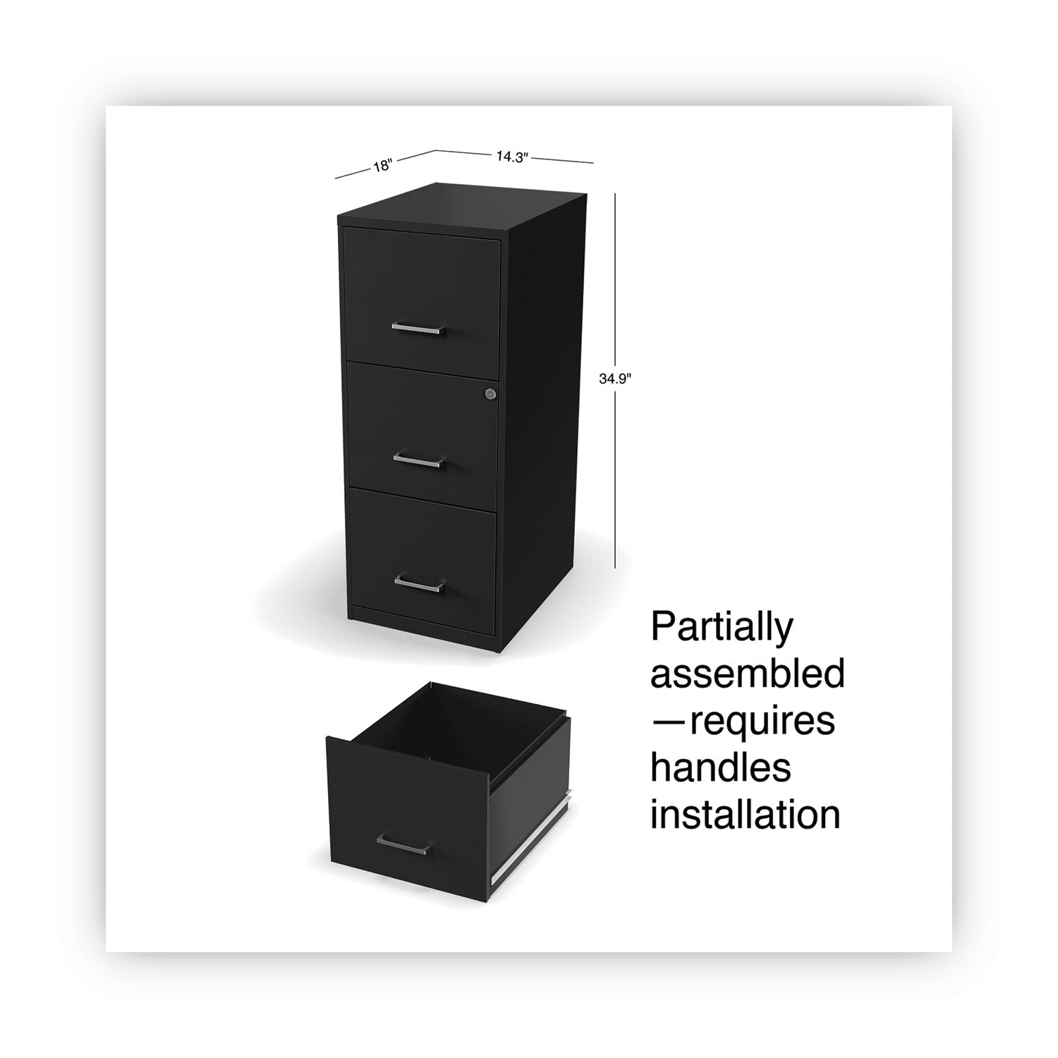 Alera Soho 3-Drawer Vertical File Cabinet - Letter Size, Black (14