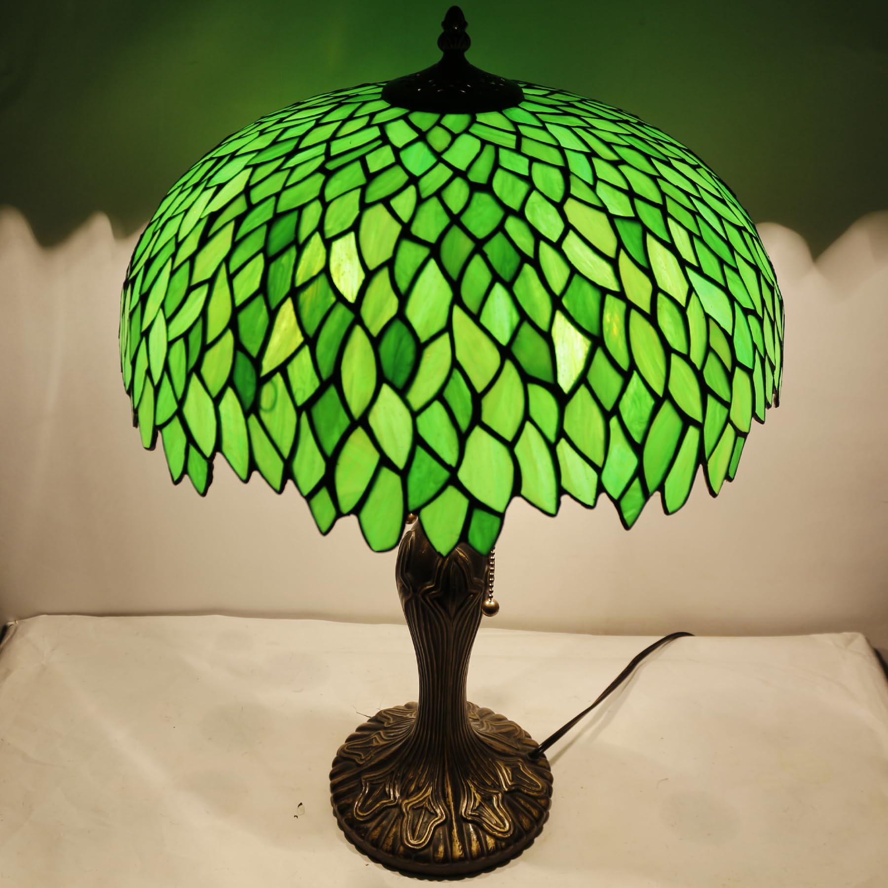 Tiffany Style Stained Glass Table Lamp - Green Wisteria Design with Metal Base, 16x16x24 Inches, Bedside Reading Light for Bedroom, Living Room & Home Office (S523 Series) | Perfect for Cozy Reading Nooks, Romantic Bedroom Ambiance & Elegant Home Decor