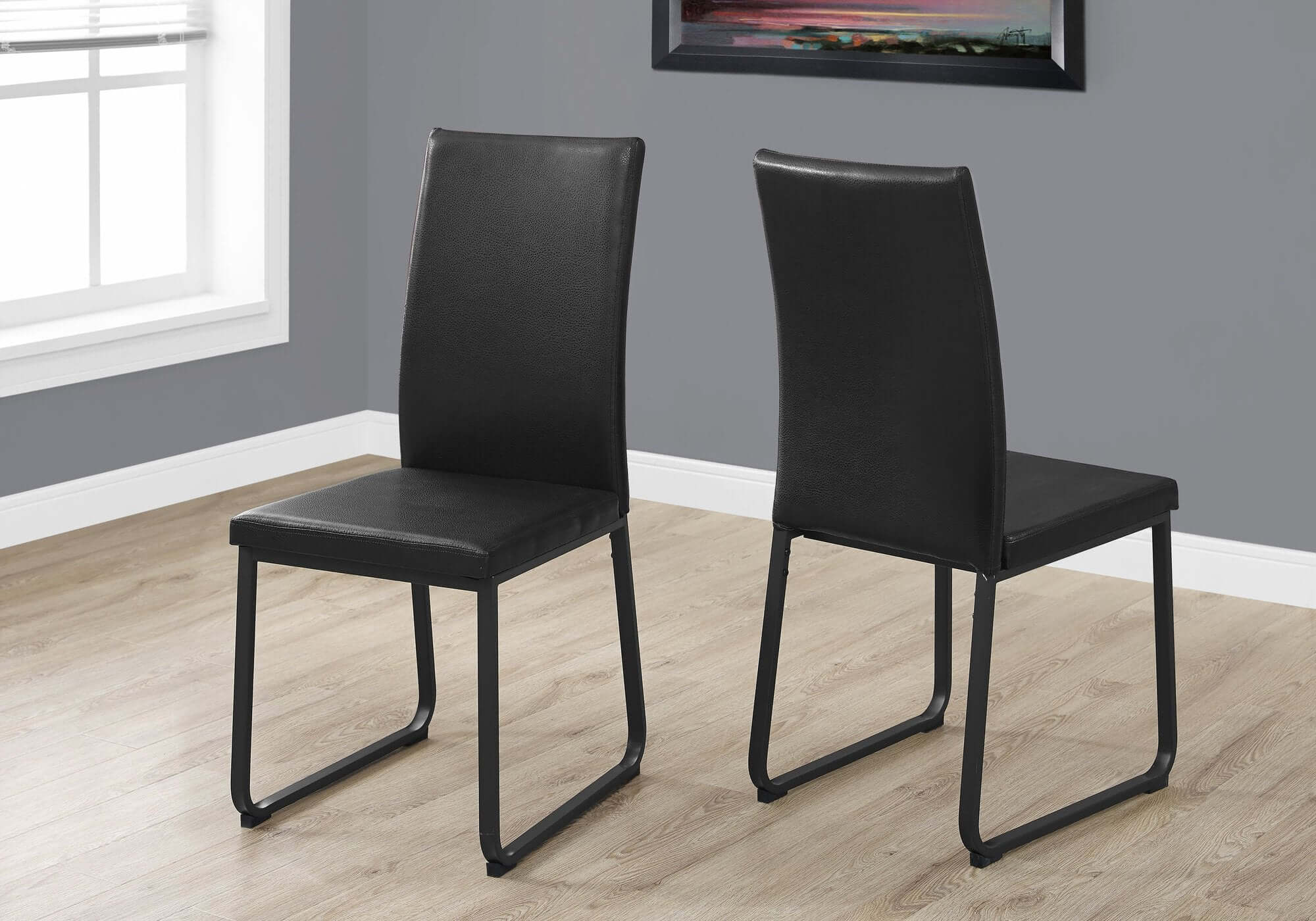 38H Black Faux Leather Dining Chairs Set of 2 - Modern PU Leather Kitchen Chairs for Dining Room, Restaurant & Home Decor