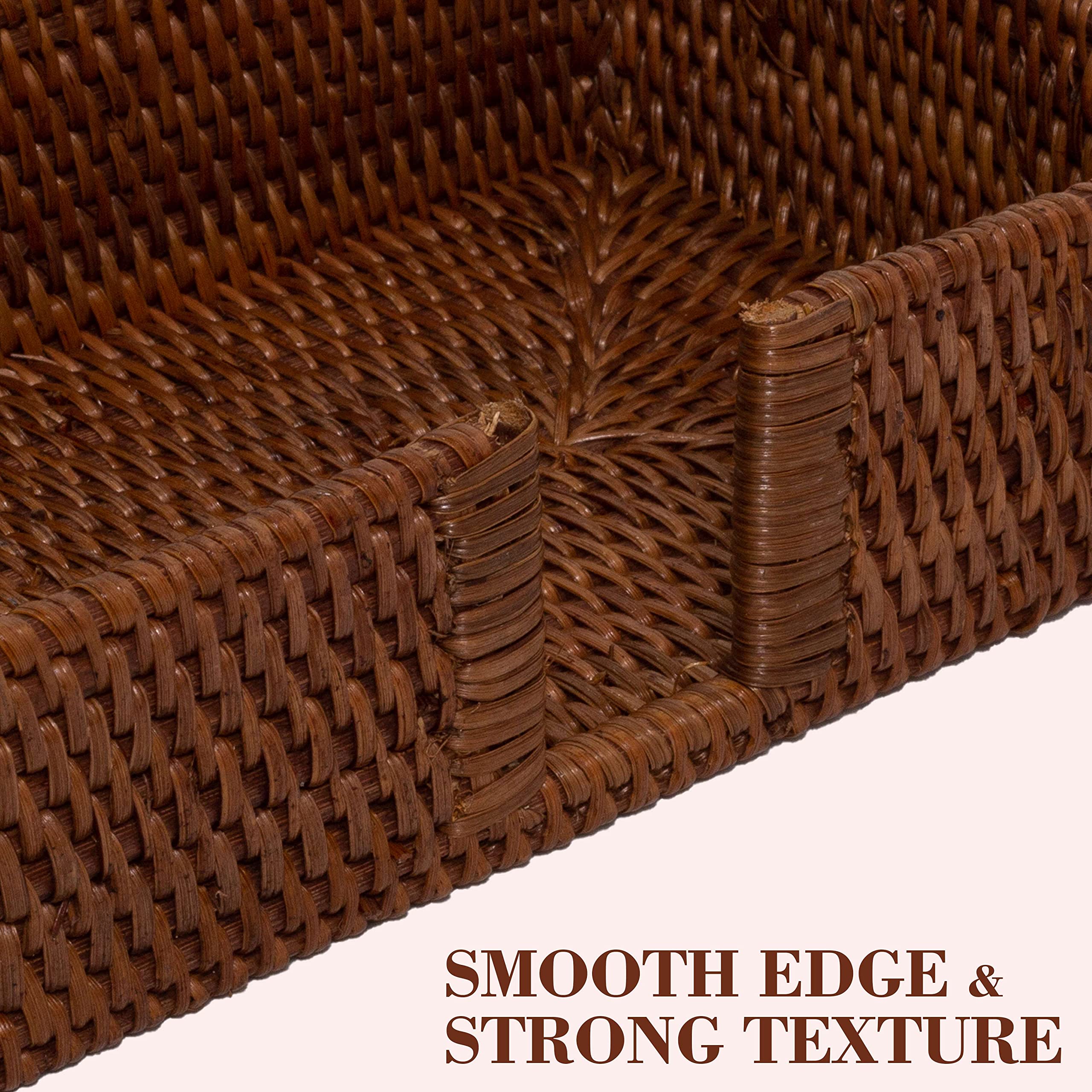 Dark Brown Rattan Bathroom Towel Holder - 9.4 x 5.9 x 2.4 Inch Wicker Tissue Paper Storage Basket for Guest Towels, Napkins & Luncheon Supplies | Perfect for Toilet Tank, Kitchen Countertop & Bathroom Organization