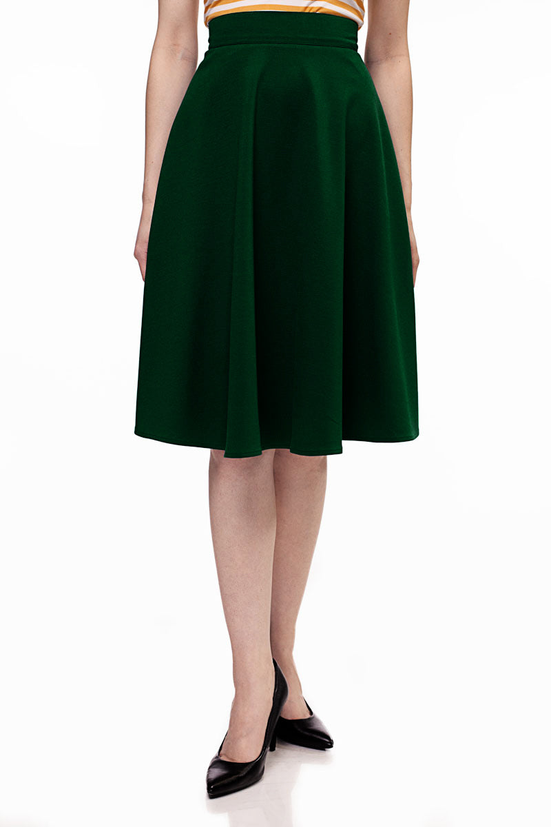Charlotte Green Skirt for Women - Elegant A-Line Midi Skirt for Office, Party & Casual Wear | Perfect for Spring & Summer Outfits