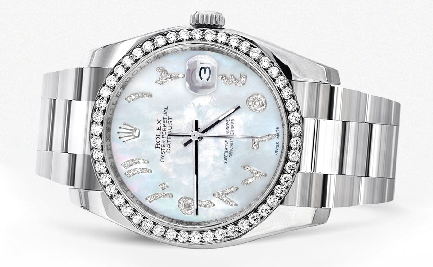 Rolex Datejust 36mm Watch - Mother of Pearl Arabic Diamond Dial & Oyster Band | Luxury Men's Dress Watch for Business & Formal Occasions