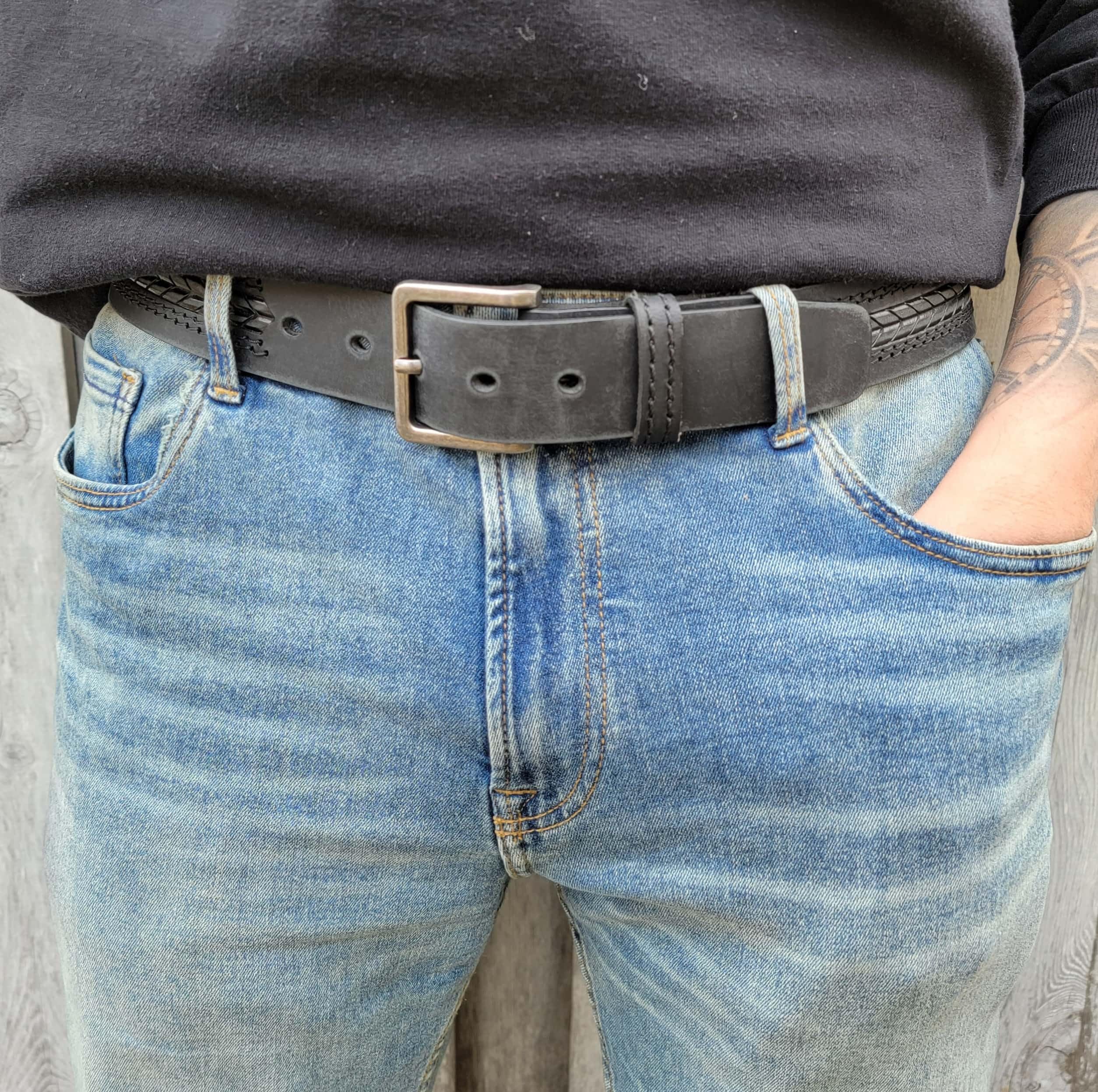 Premium Handcrafted Men's Distressed Leather Belt with Sleek Arrows - NAB Signature Quality Black Work Belt for Casual Wear - Available in Multiple Sizes (30, Black) - Perfect for Office, Date Night & Everyday Style