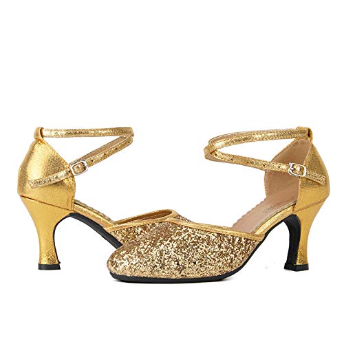 SWDZM Women's Glitter Latin Dance Shoes - Closed Toe Ballroom Salsa Heels for Women | Professional Dance Shoes for Salsa, Tango, Ballroom | Perfect for Parties, Performances & Dance Competitions