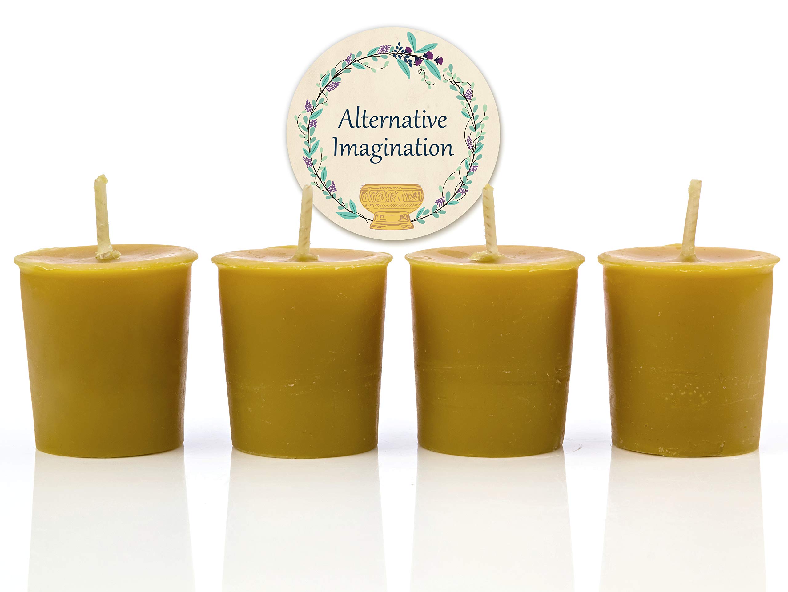 4 Pack Pure Beeswax Votive Candles - 100% Natural Unscented with Light Honey Aroma - 15 Hour Burn Time - Eco-Friendly for Home Decor, Wedding Centerpieces & Relaxation