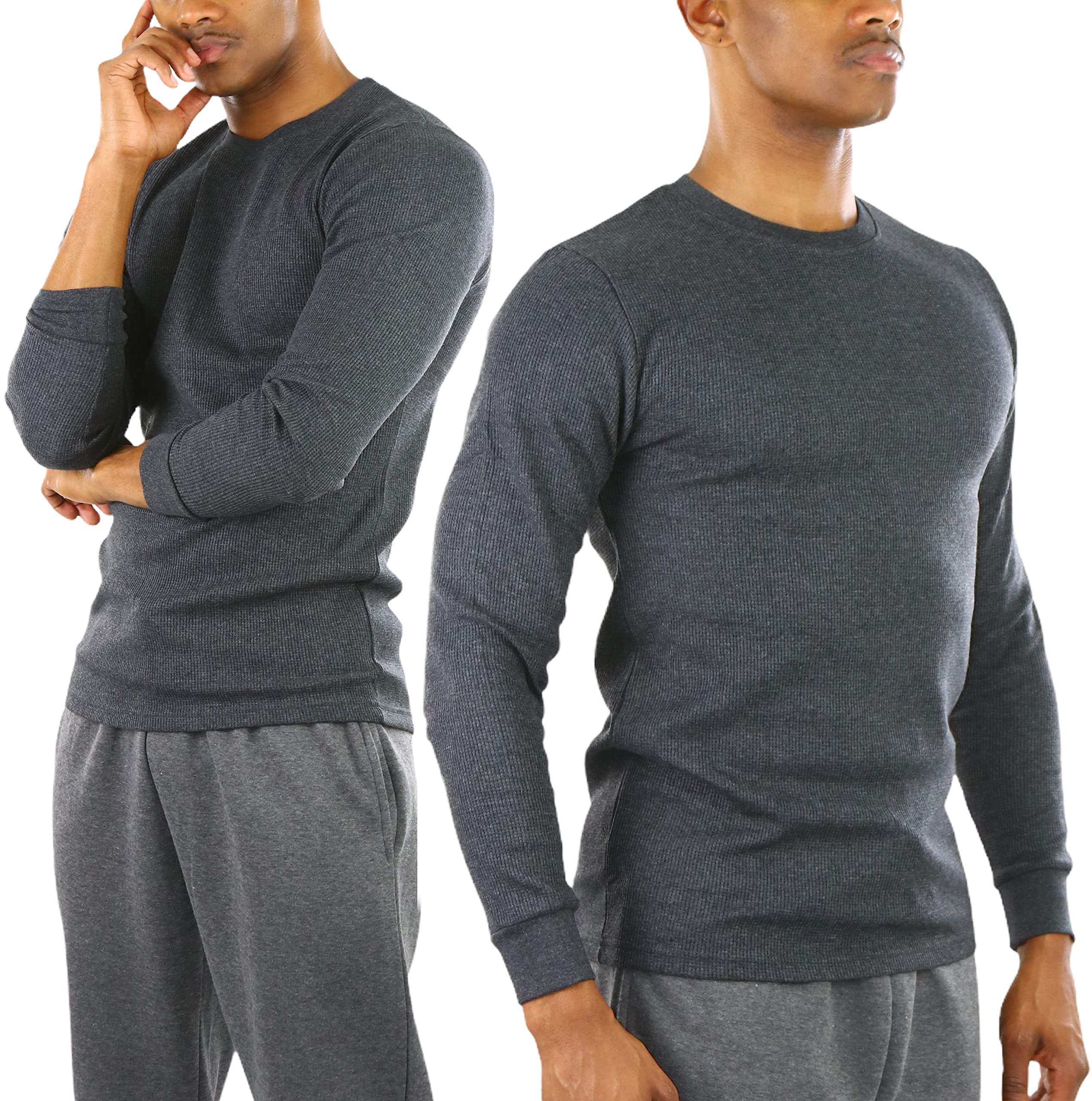 Premium Men's Waffle Thermal Long Sleeve Crewneck Shirt - Heavy & Medium Weight Winter Base Layer for Outdoor Activities, Hiking & Cold Weather Wear