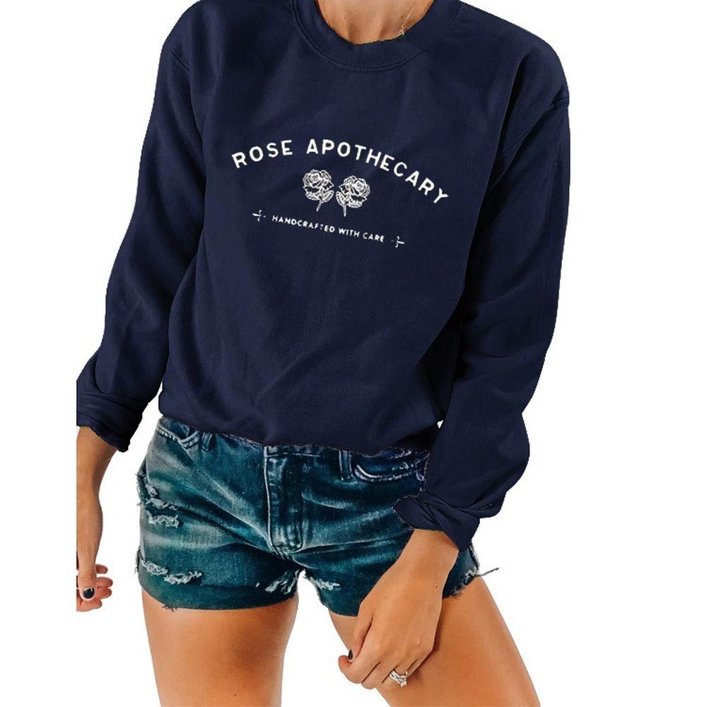 Rose Apothecary Women's Casual Letter Print Round Neck Long Sleeve Sweater - Loose Fit Fashion Top for Layering, Fall Outfits & Cozy Home Wear