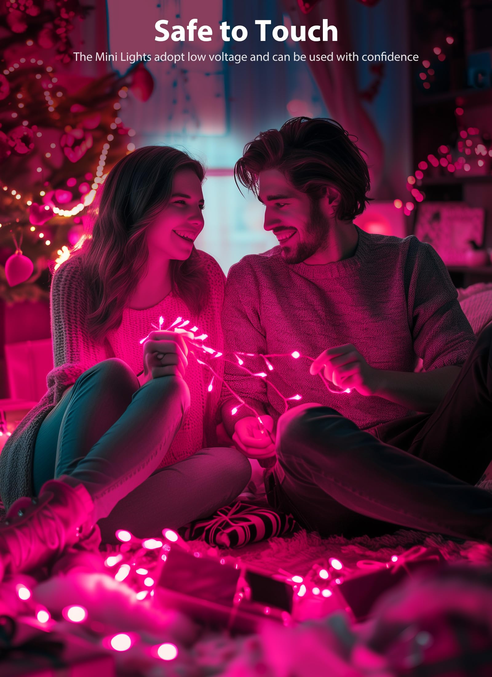 100 LED Pink Christmas String Lights - 39Ft Connectable Mini Lights with 8 Lighting Modes, Waterproof for Indoor & Outdoor Valentine's Day Decorations, Wreaths, Garlands, and Holiday Parties (White Wire) - Perfect for Bedroom, Garden, Wedding, and Christmas Tree Decor