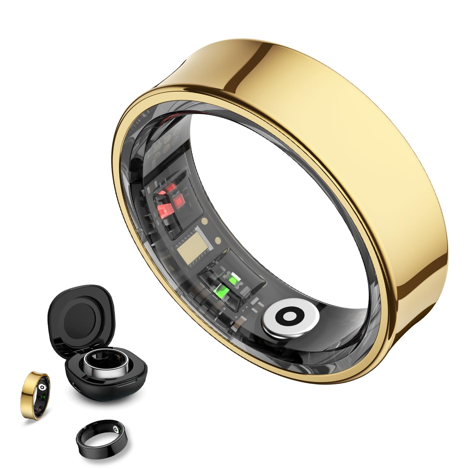 Smart Ring Health Tracker - No Subscription, Long Battery Life, Sleep & Fitness Monitor, Heart Rate & Activity Tracking, Compatible with iOS & Android (Gold, Size 12) | Perfect for Fitness Enthusiasts & Sleep Monitoring