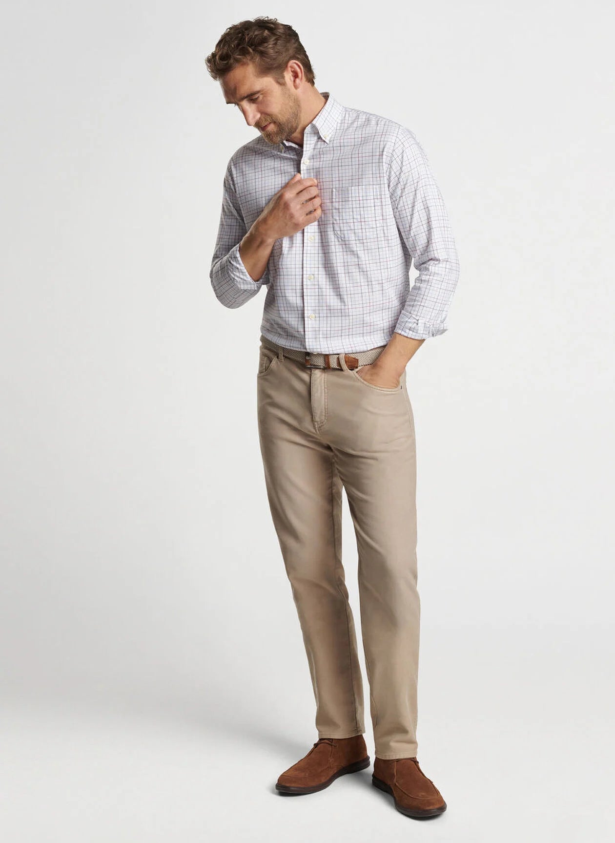 PETER MILLAR Checkered Long Sleeve Button Down Shirt for Men - Classic Casual & Office Wear