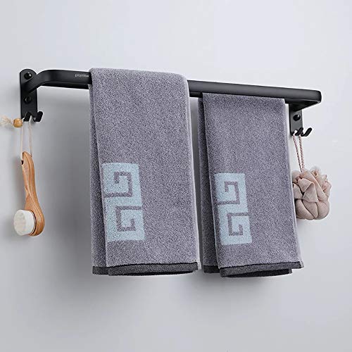 Plantex Space Aluminum Towel Rod with Hooks - 24 Inch Black Bathroom Towel Holder & Hanger Stand - Durable Bathroom Accessories for Showers, Spas & Home Decor
