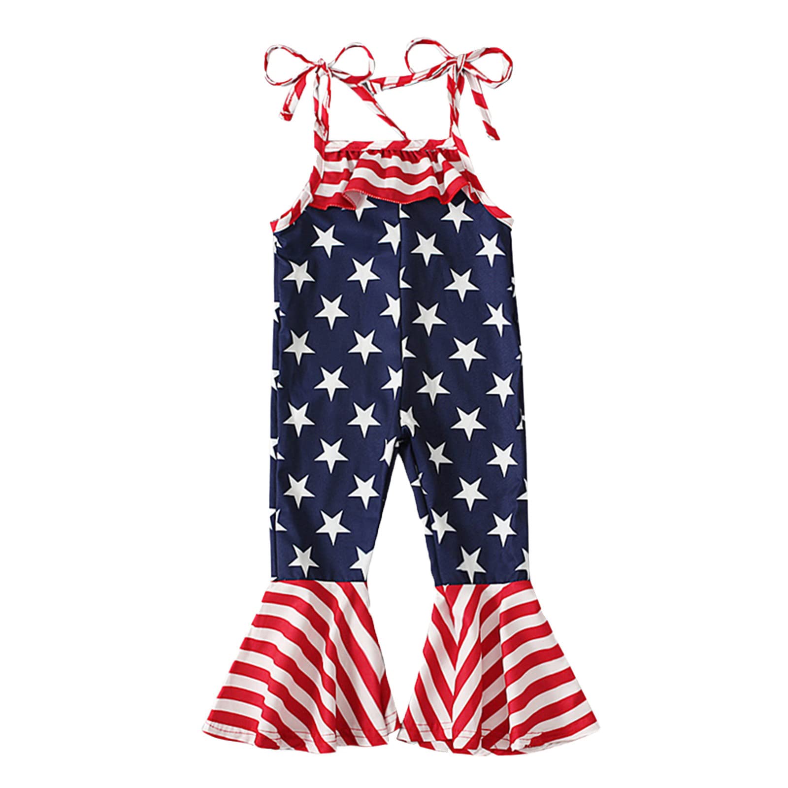 4th of July Toddler Girls' Sleeveless Jumpsuit Outfit Set - Patriotic Independence Day Romper & Pants for Baby & Kids - Perfect for Summer Festivals, Family BBQs & Holiday Celebrations