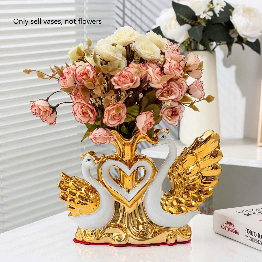 Elegant Gold-Plated Swan Vase - Large Ceramic Flower Vase for Wedding Gifts, Home Decor & Living Room Centerpiece - Perfect for Romantic Weddings, Anniversary Gifts & Luxury Home Furnishings (Gold, Large)