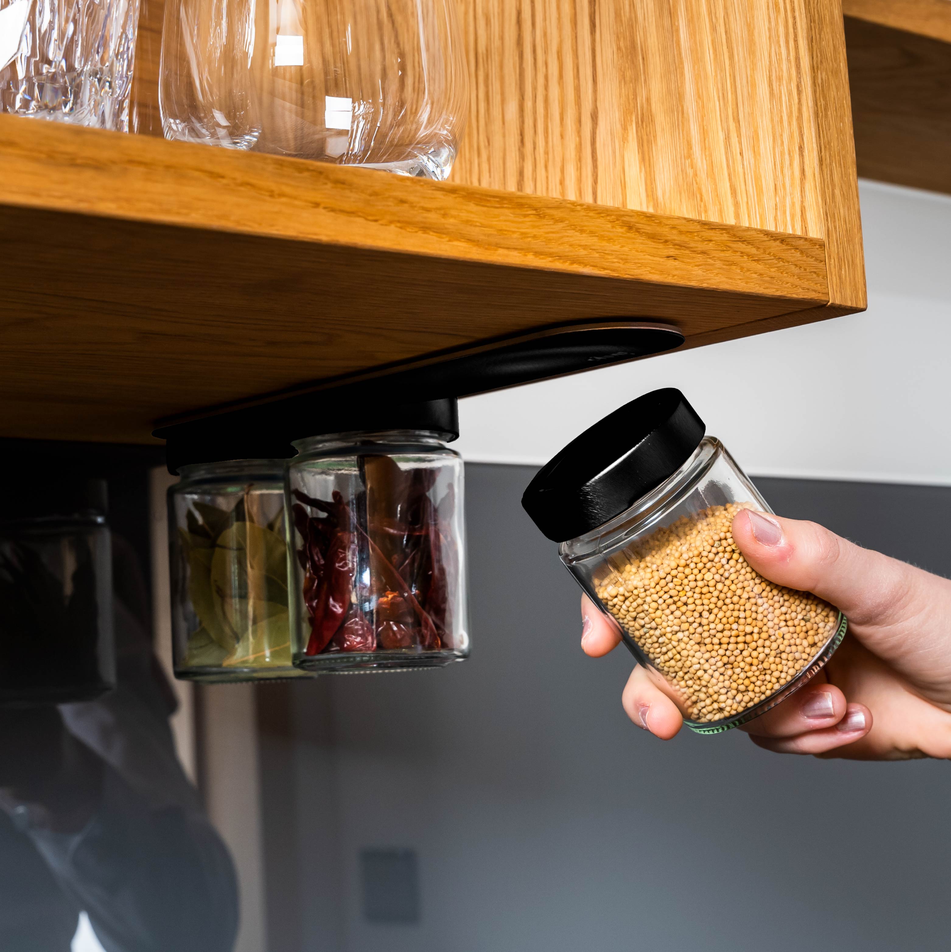 Premium Black & Classy Magnetic Spice Jars - 192ml Glass Containers with Black Metal Strip - Perfect for Kitchen Organization & Spice Storage