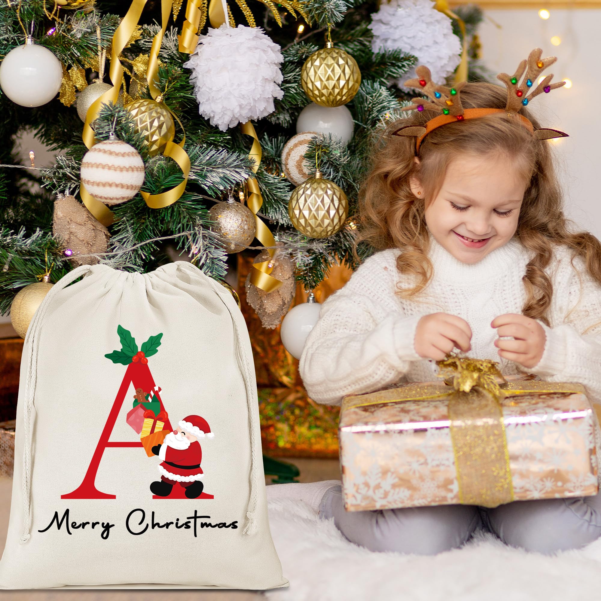 Parima Large Reusable Personalized Gift Bags 20x26.97 Inch - Christmas Santa Sack with Initial for Holiday Gifts, Party Supplies & Decorations | Perfect for Christmas Presents, Holiday Decor, and Festive Gift Wrapping
