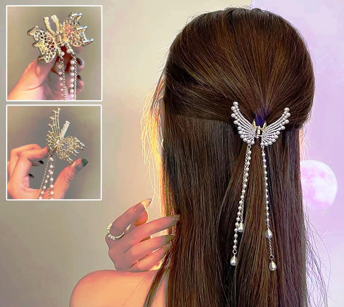 Elegant Pearl Butterfly Hair Clips for Women - Metal Hair Claw with Stone & Pearl Accents - Perfect for Weddings, Parties & Everyday Use (Pack of 1)