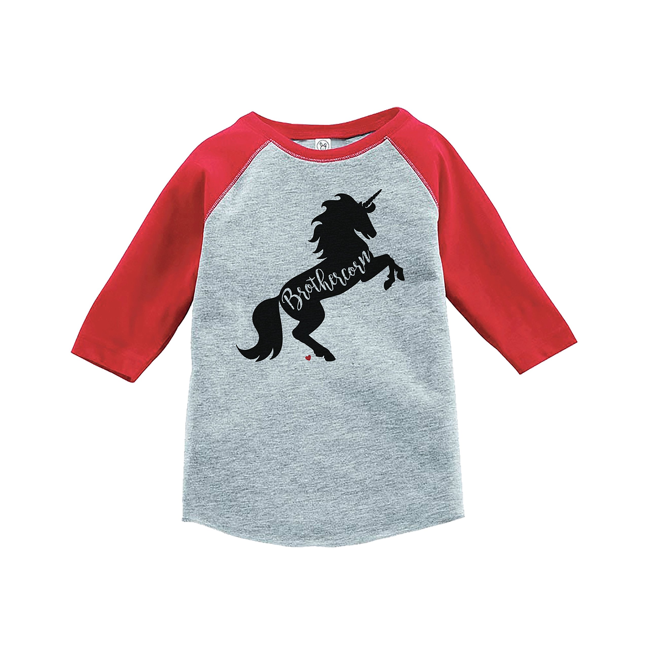 7 ate 9 Apparel Boys' Unicorn Brother Raglan Tee - Red Short Sleeve Graphic T-Shirt for Kids | Perfect for Sibling Matching Outfits & Birthday Gifts