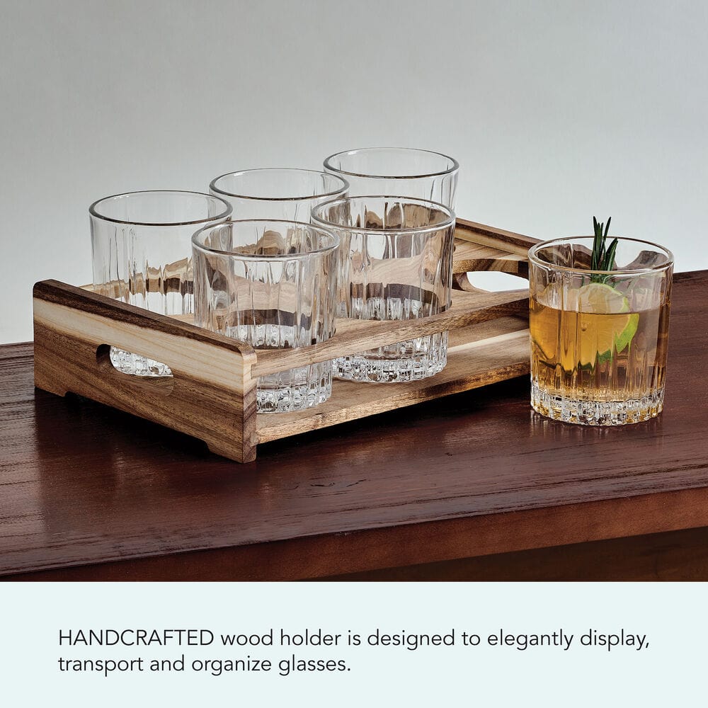 Glenwood 7-Piece Double Old Fashioned Bar Caddy Set - Premium Home Bar Accessories for Cocktail Mixing & Entertaining